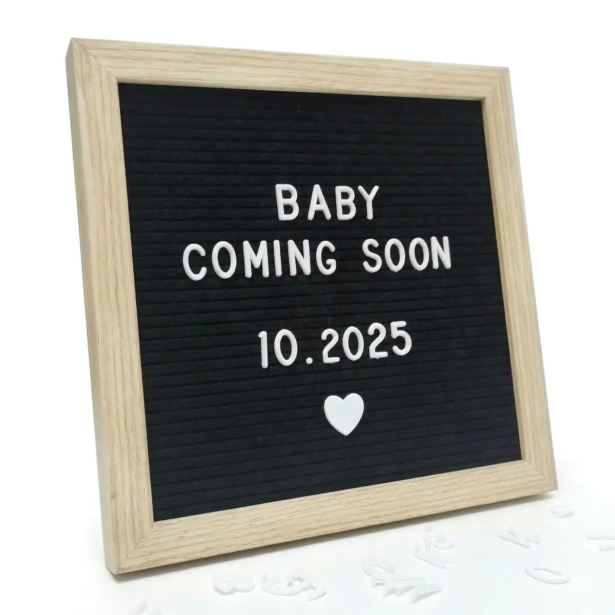 C CRYSTAL LEMON Quadro de cartas de feltro preto 25 x 25 cm, placa de anúncio de bebê e placa de anúncio de gravidez, 336 letras pré-cortadas, moldura de madeira, quadro de letras de feltro para fotos - 1