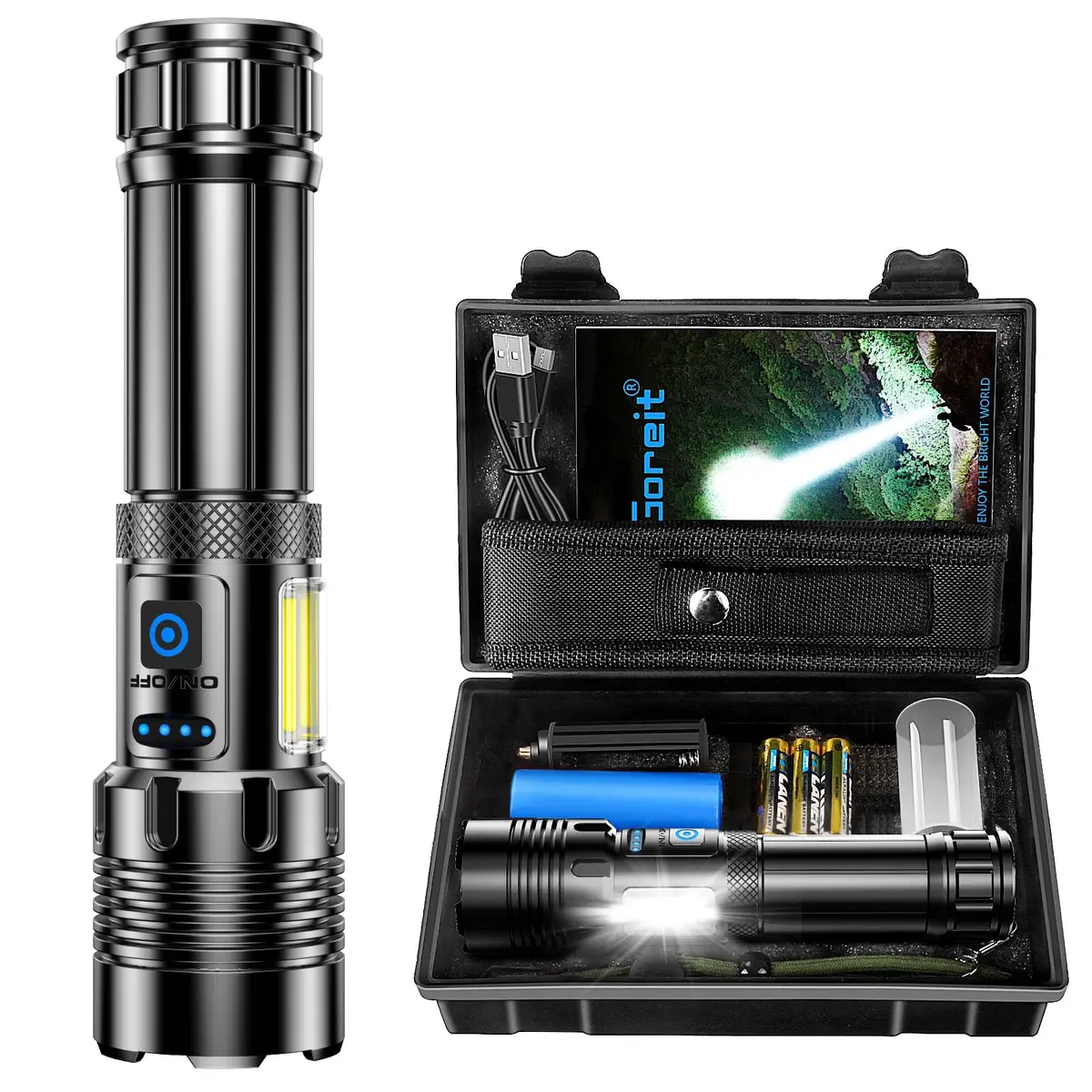 Lanterna Led Recarregável 10000Lúmen, Lanternas Tatica Militar Há 7 Modos, XHP90.2 Chip, lanternas Potente Zoom de Longo Alcance, Lanternas Para Acampamento, Pesca Emergências, Super Lanterna USB LED - 1