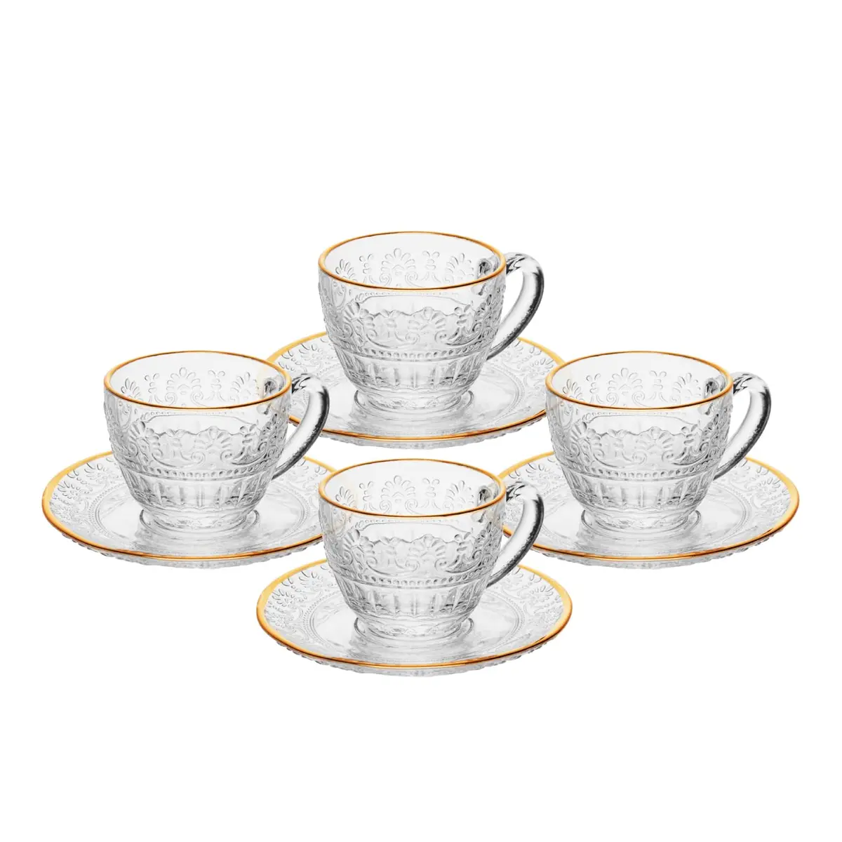 WOLFF - Conjunto 4 Xícaras de Café com Pires Mauve com Fio de Ouro 90ml Cristal