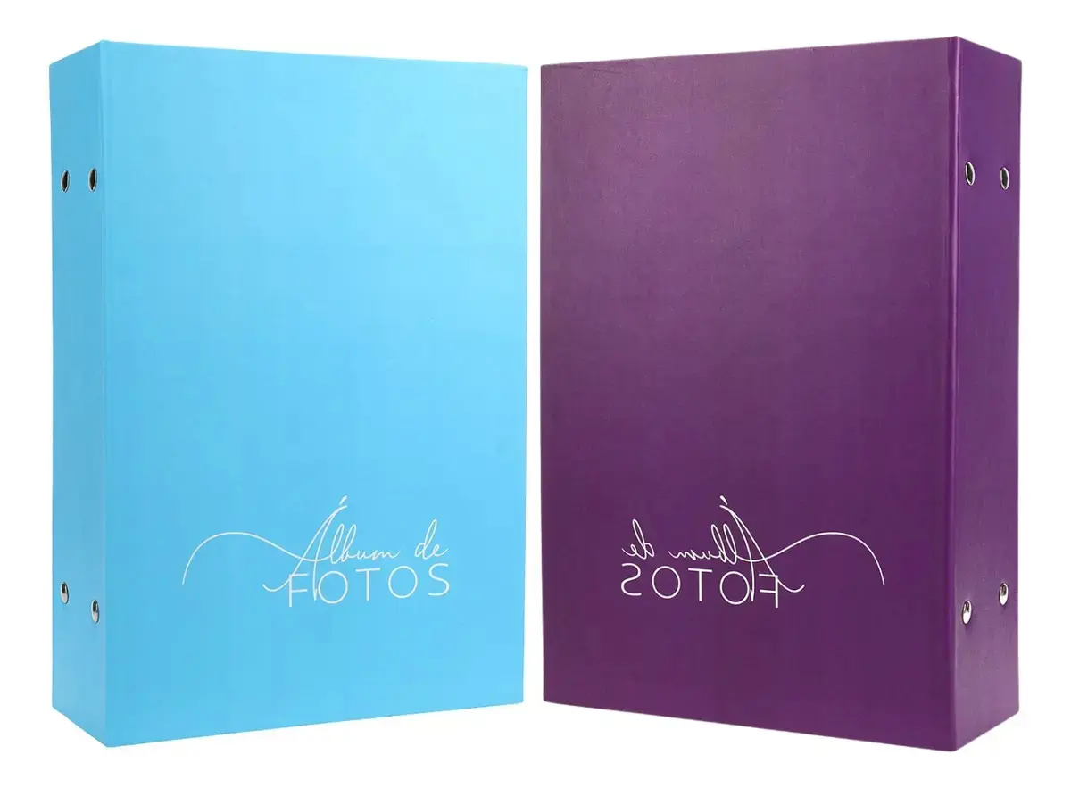 Kit de 2 Álbuns Fotográficos 10x15 Para 512 Fotos, Capa Dura e Com Memo, Cor Azul Bebê e Roxo