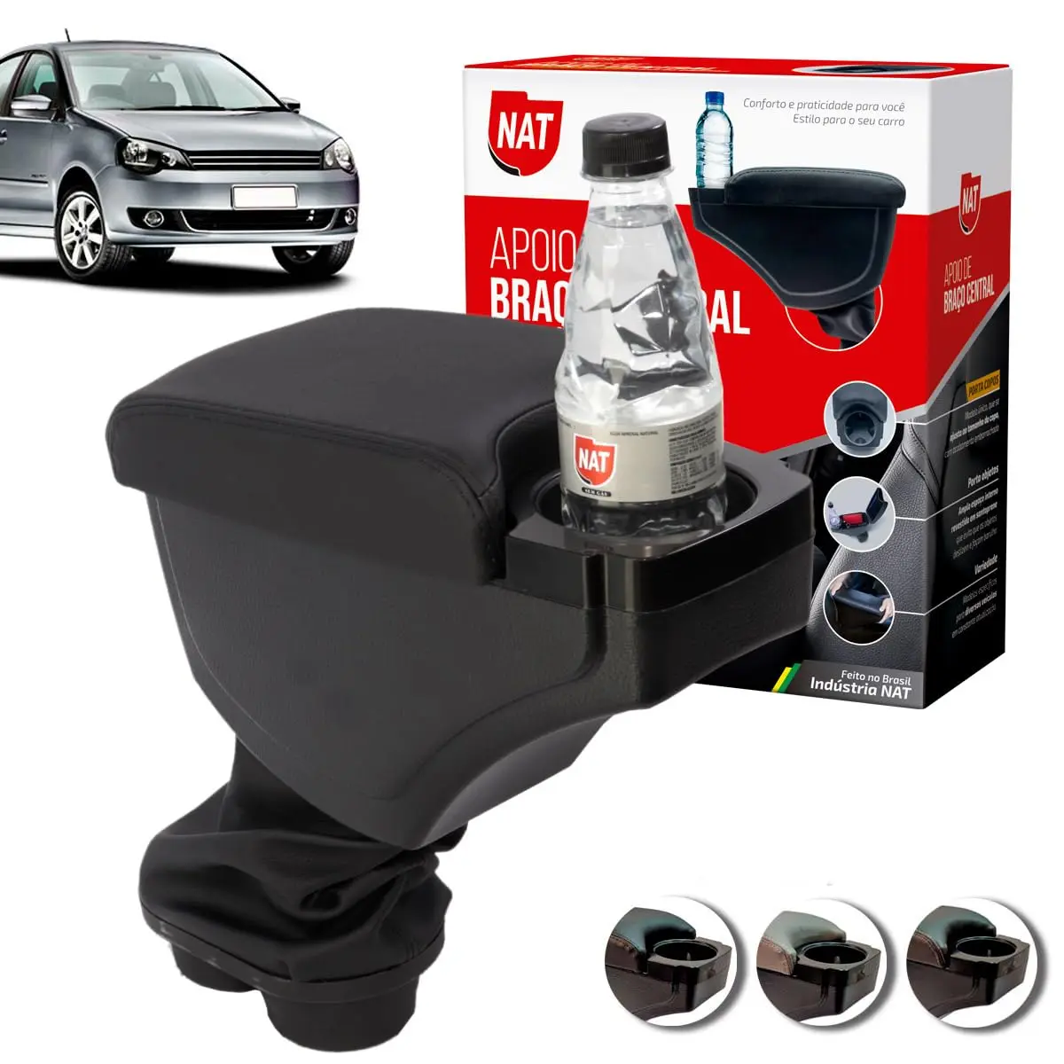 Apoio de Braço Encosto Polo Ano 2002 Até 2014 C/Porta Copo (Preto C/Linha Preta)