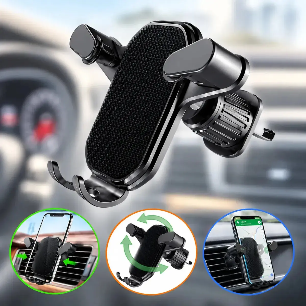 Suporte Celular Saída De Ar Gps Veicular Carro Ar Condicionado Gira 360 Cor Preto - 1