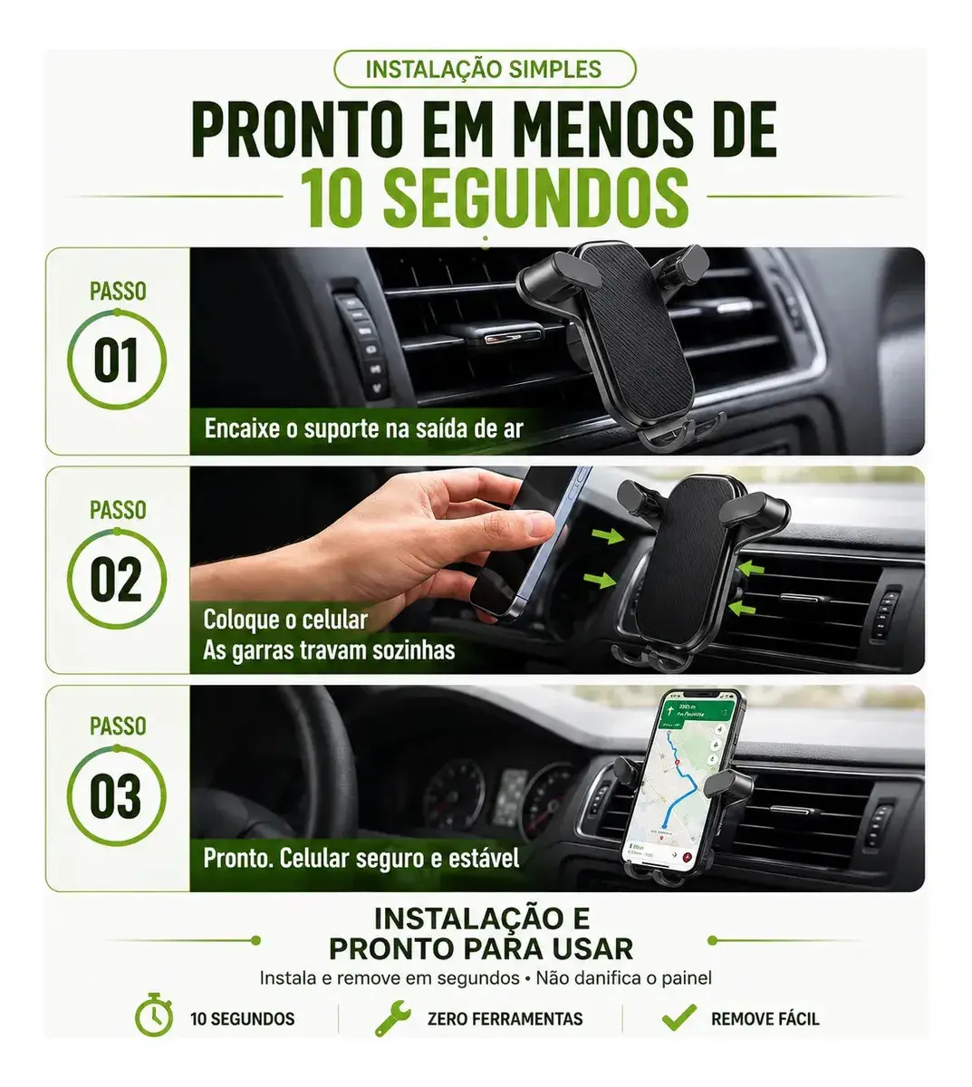 Suporte Celular Saída De Ar Gps Veicular Carro Ar Condicionado Gira 360 Cor Preto thumbnail 4