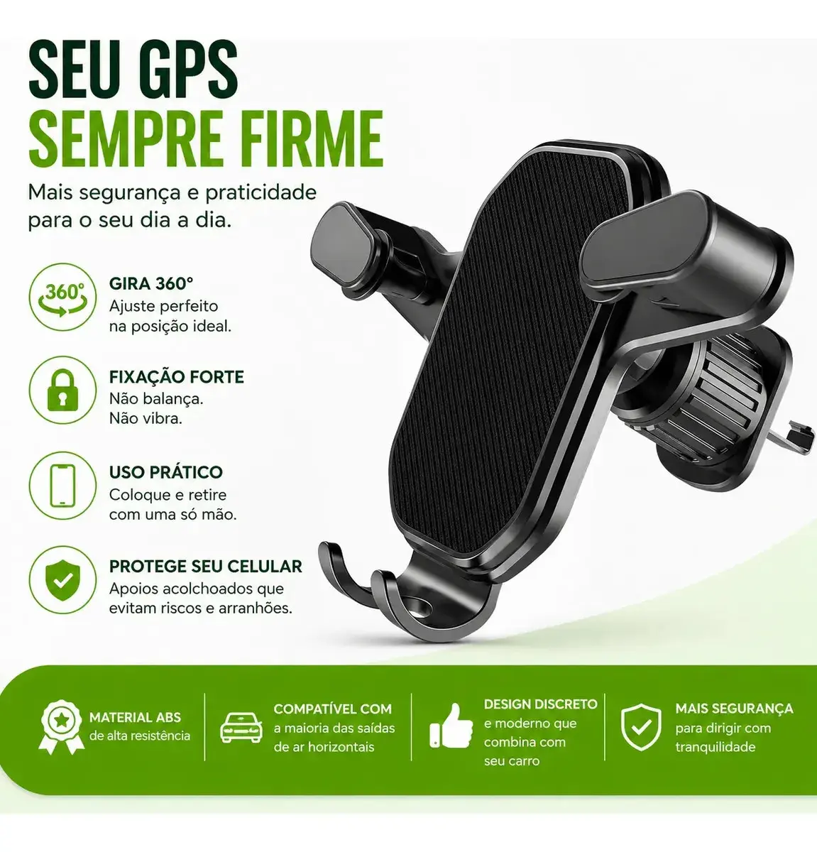 Suporte Celular Saída De Ar Gps Veicular Carro Ar Condicionado Gira 360 Cor Preto thumbnail 6