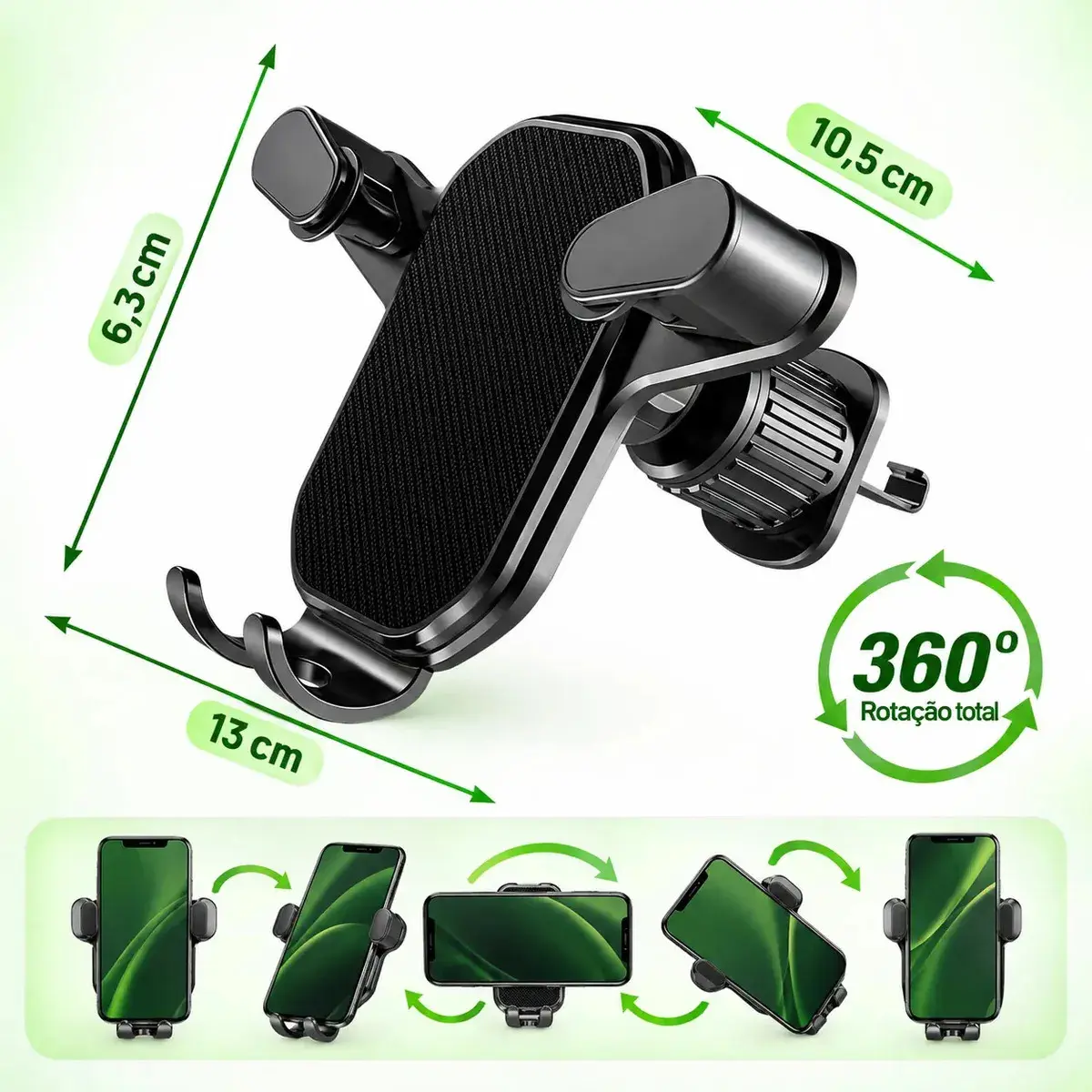 Suporte Celular Saída De Ar Gps Veicular Carro Ar Condicionado Gira 360 Cor Preto thumbnail 8