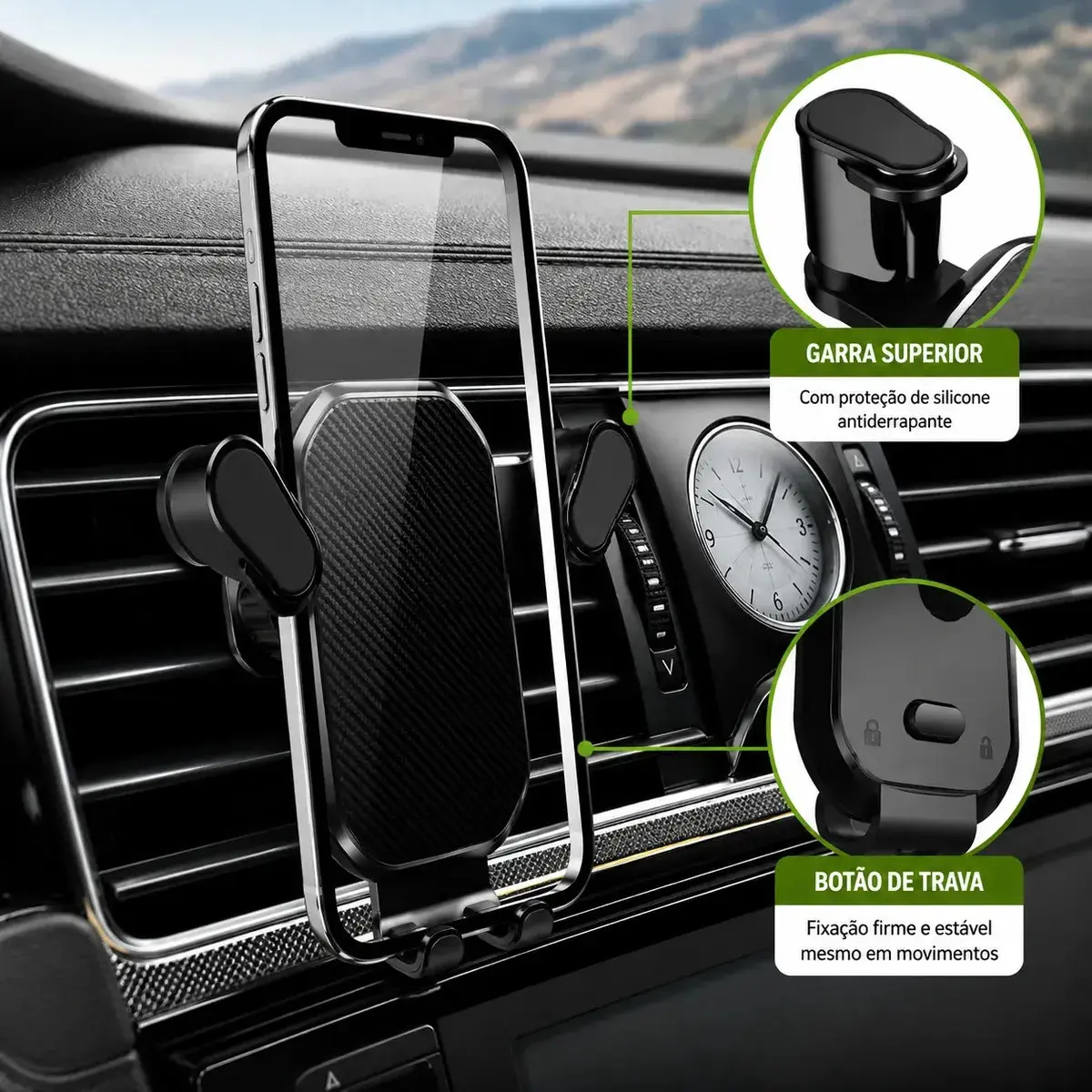 Suporte Celular Saída De Ar Gps Veicular Carro Ar Condicionado Gira 360 Cor Preto thumbnail 9