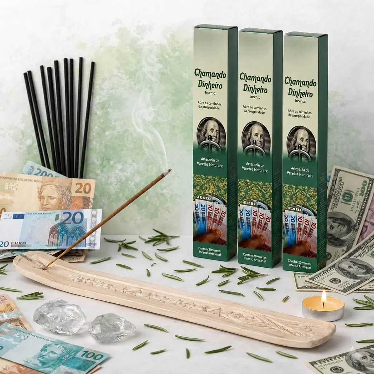Kit 3 Caixas Incenso Chama Dinheiro (7 varetas por caixa)