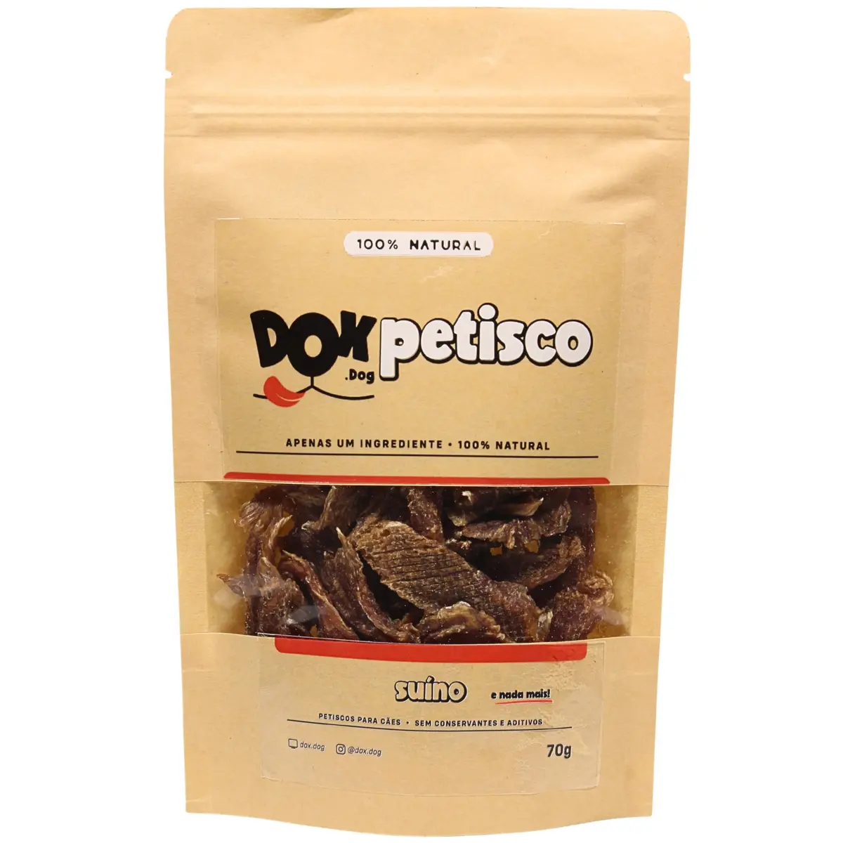 Petisco de Suíno para Cães Dox.Dog, 70g | Sem aditivos artificiais, corantes ou conservantes, com textura que facilita a mastigação, para cães de todas as raças