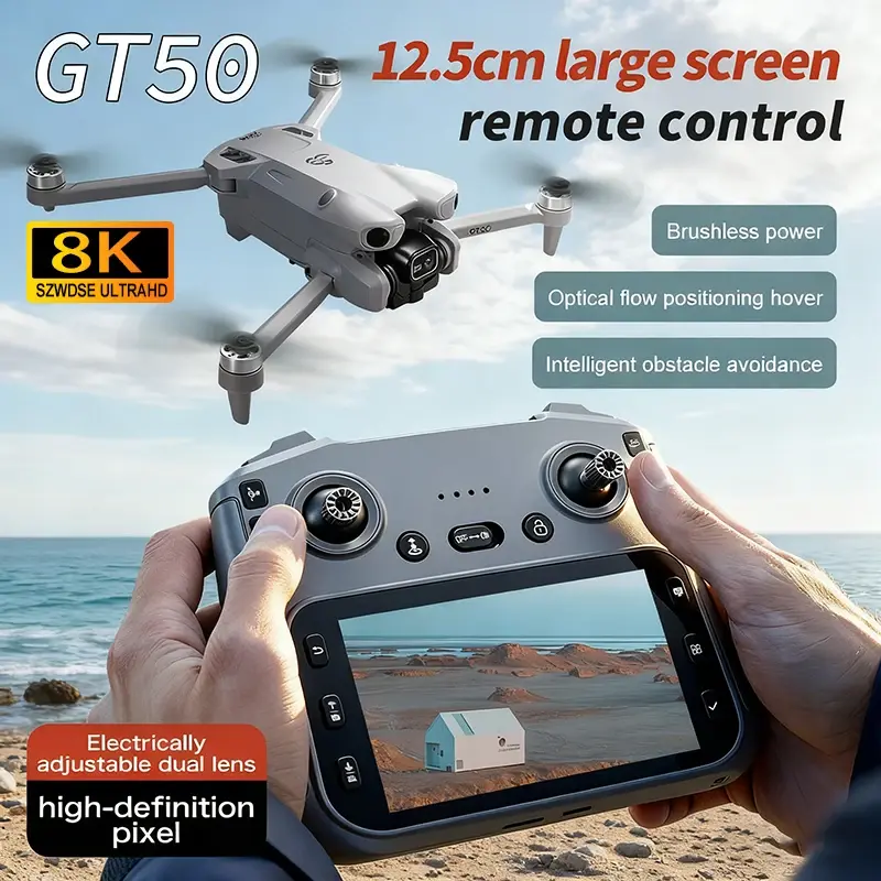 Novo gt50 pro mini 5 pro rc drone 8k hd câmeras duplas wifi gps 20 minutos de vôo fotografia aérea quadcopter controle remoto uav brinquedos