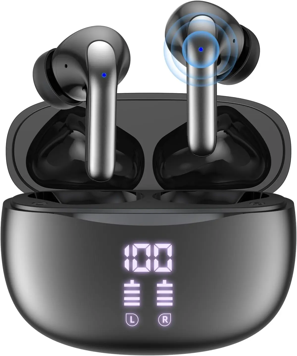 Fone de Ouvido Sem Fio Bluetooth 5.3 com Cancelamento de Ruído, 50H Playback, LED Power Display, Fones de Ouvido Intra-Auriculares com Microfone, Fones de Ouvido Estéreo Redução de Ruído, Esportes - 1