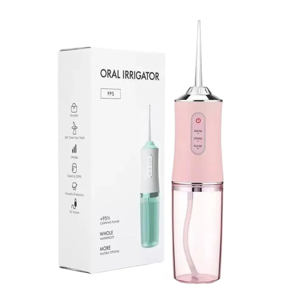 Irrigador Oral Portátil 220 ml com 3 Modos e Ponteiras (ROSA)