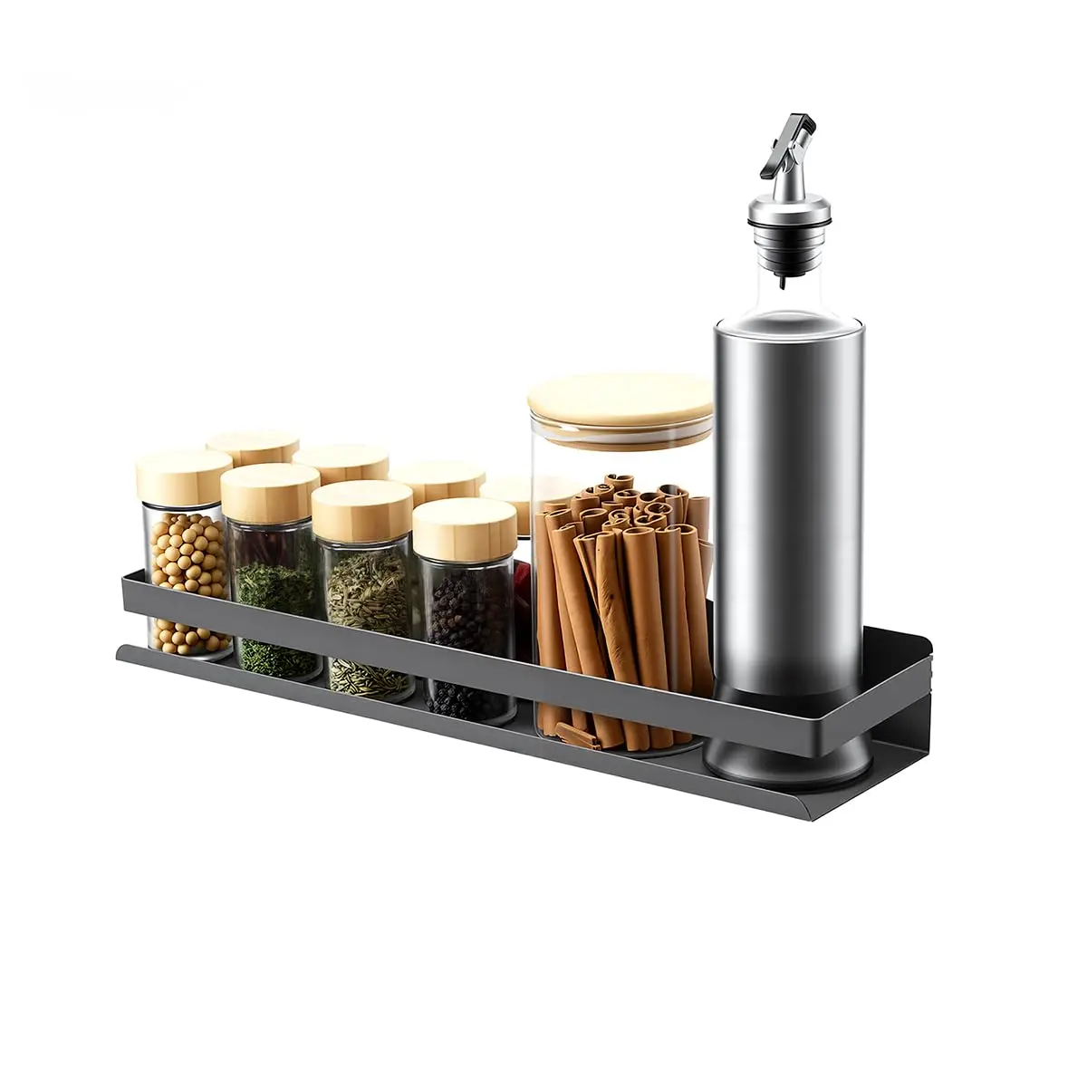 Heemli Prateleira Parede Sem Furar Porta Temperos Cozinha Banheiro Preto | Instalação prática, bordas elevadas e uso multiuso para shampoo, sabonete, condimentos e pequenos objetos