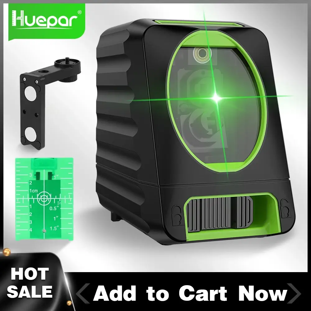 Huepar 150ft/45m linha cruzada nível do laser 2 linhas auto nivelamento vertical & horizontal vigas verdes para uso ao ar livre BOX-1G