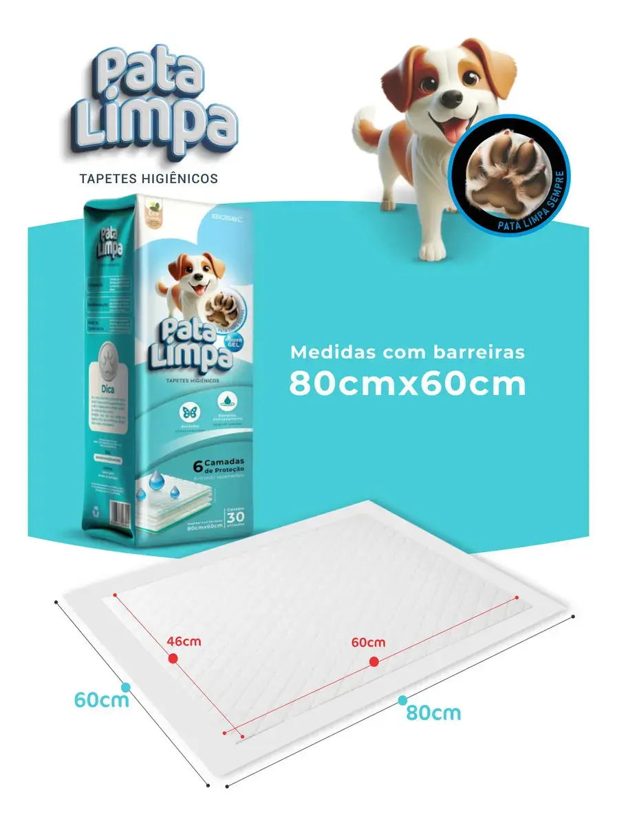 Tapete Higiênico 80x60 30un Pata Limpa Descartável Cachorro Pet Cão Fralda Manta Absorvente thumbnail 8