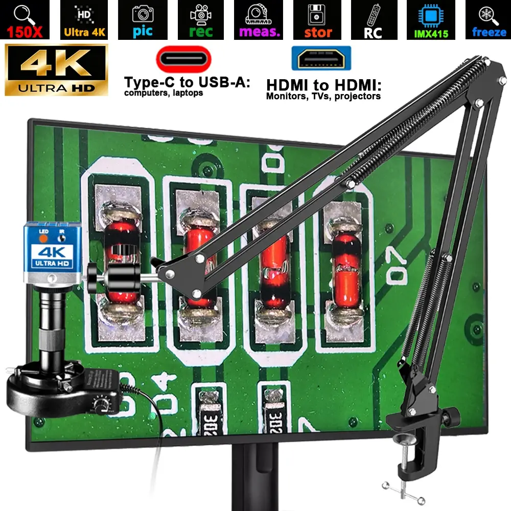 Microscópio digital eletrónico YIZHAN 4K de 60MP com software gratuito, microscópio de 150x para soldagem de placas de circuito impresso, reparação de telemóveis e inspeção. - 1