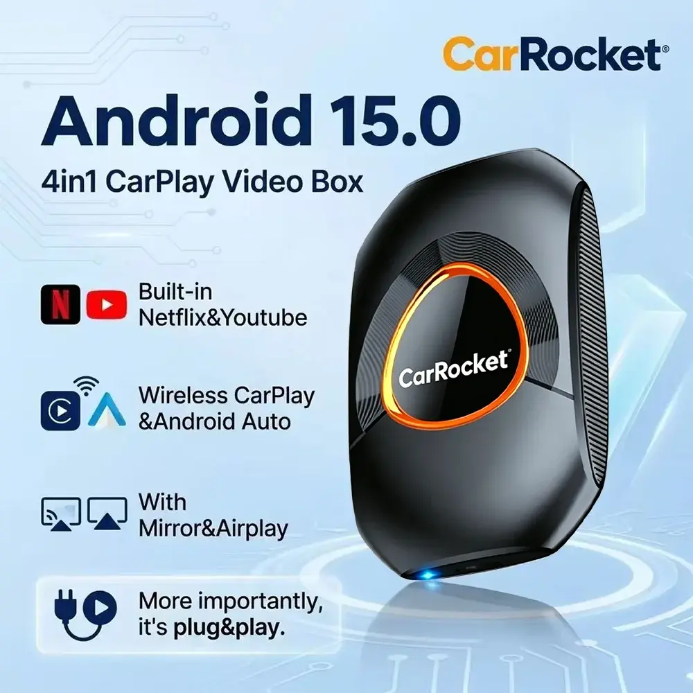 CarRocket Wireless CarPlay AI Box Plug And Play Android 15 Netflix YouTube Caixa de Vídeo Multimídia para Carros com CarPlay com Fio - 1