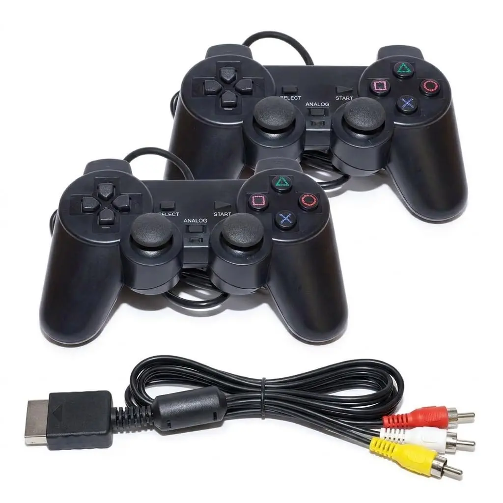 Kit 2 Controles Com Fio + Cabo De Imagem Compatível com Playstation 2