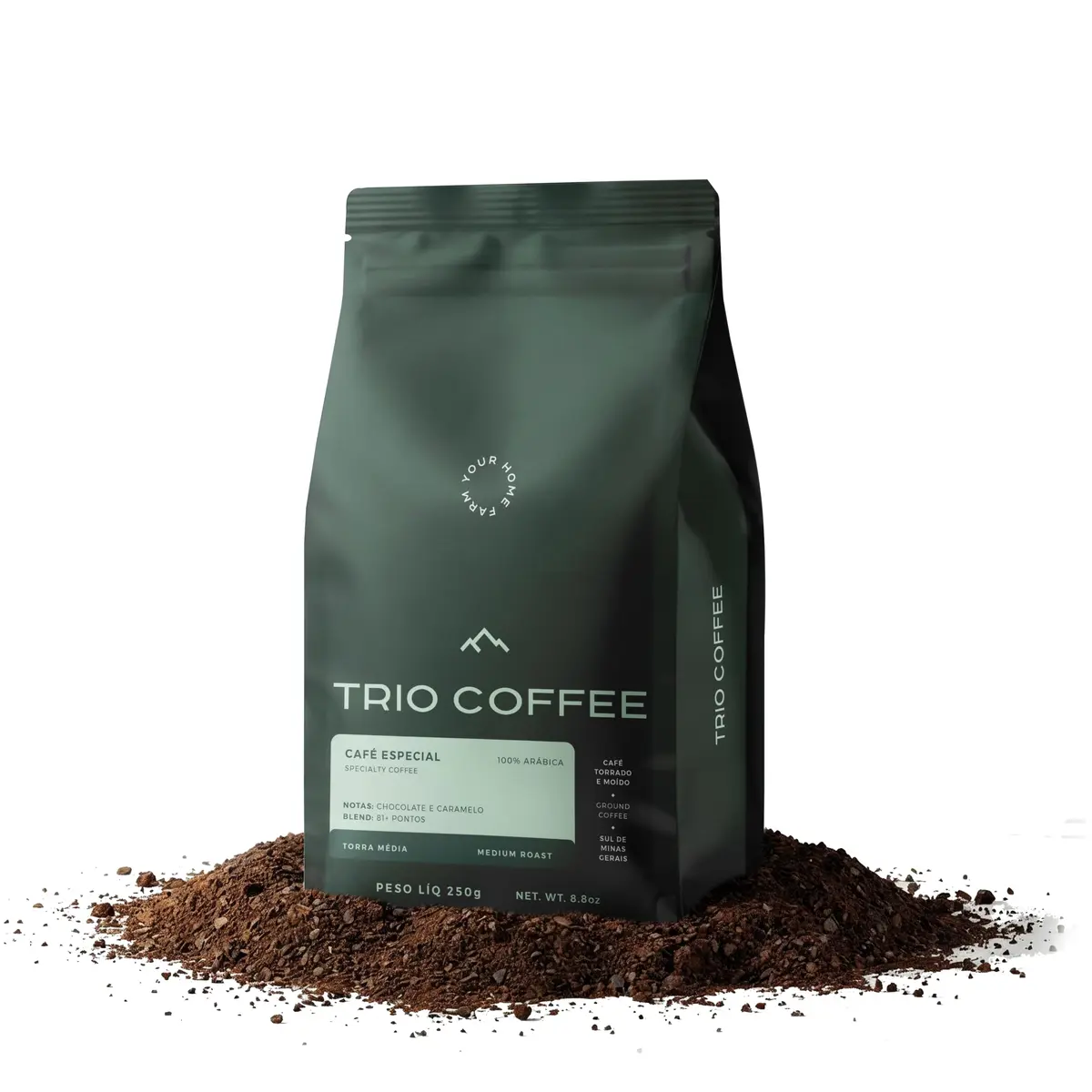 Café Especial TRIO COFFEE moído 250g | Chocolate e Caramelo 81+ | Torra Média | 100% Arábica | Origem Própria