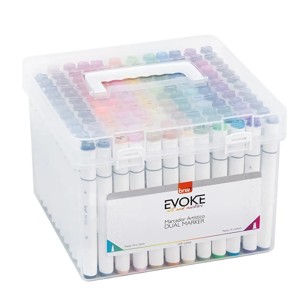 BRW Kit Canetas Marcador Artístico Evoke Dual Marker 144 Cores - 1