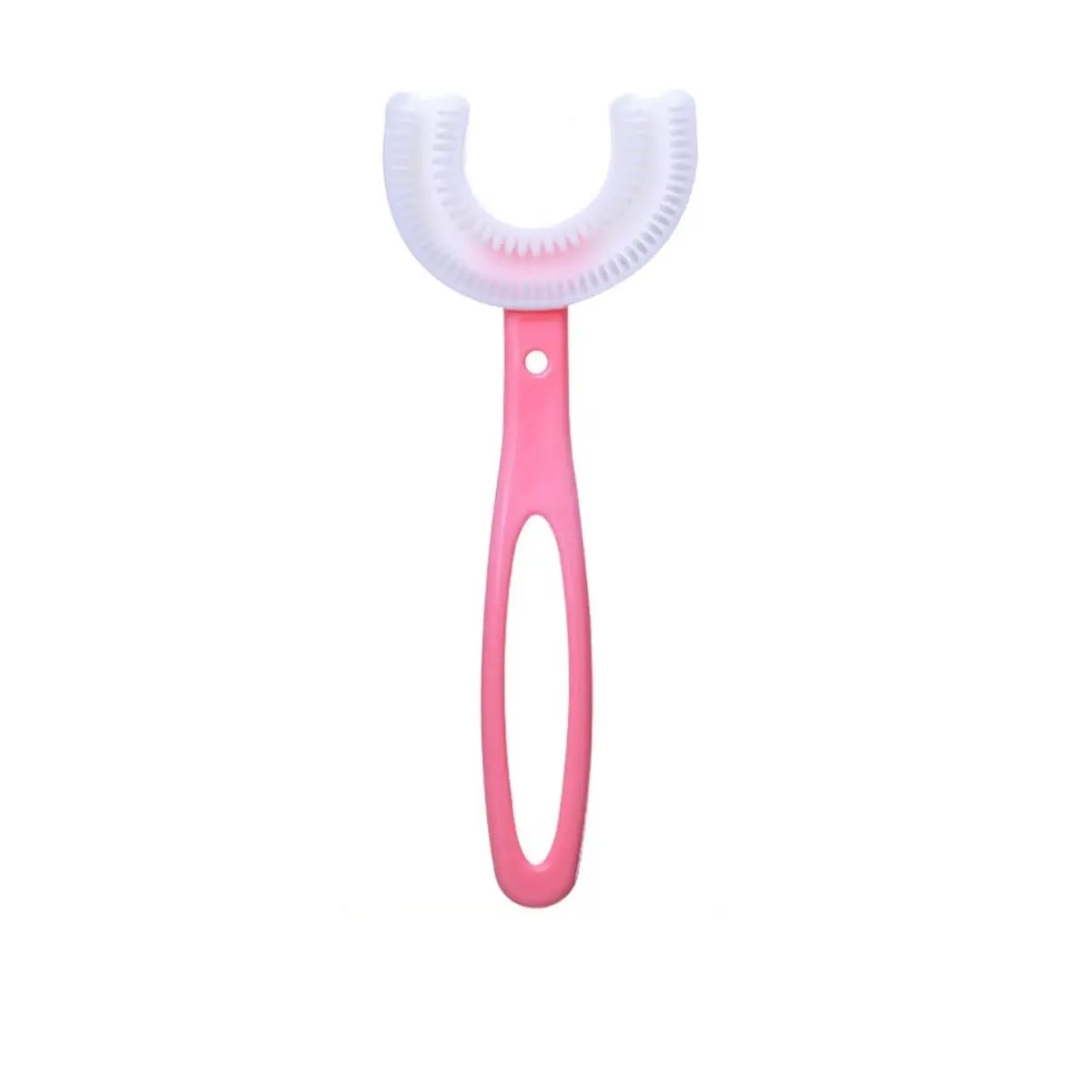 Escova Infantil 360 Graus Anatomica Cabeça em Silicone Super Macio Livre de BPA Não Machuca Formato em U Para Bebê (6-12 ANOS, ROSA)