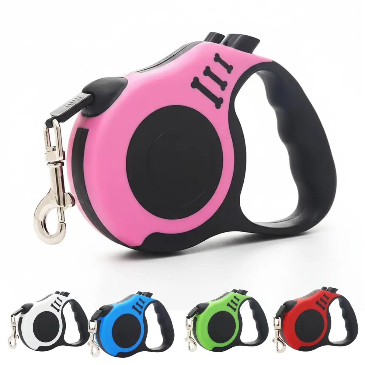Guia Retrátil para Cachorro 5 Metros Resistente com Trava de Segurança – Suporta até 30kg – Passeio Confortável para Cães de Pequeno e Médio Porte – Design Leve e Ergonômico (Rosa)