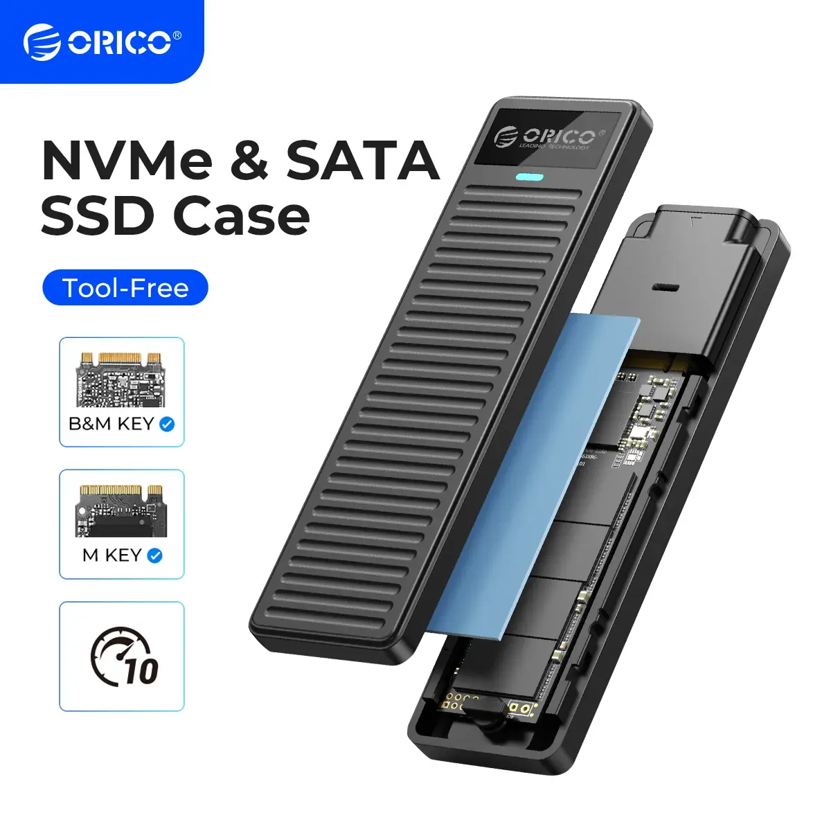 Orico m.2 nvme ssd gabinete 10gbps usb 3.2 gen2 caso caixa design simples ferramenta-livre suporte uasp para nvme sata ssd gamers - 1