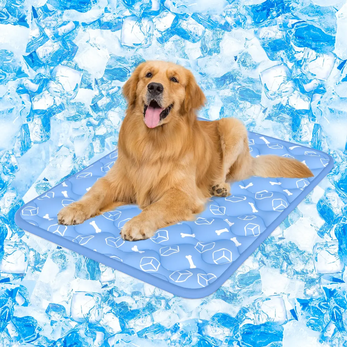 Rywell Tapete Gelado para Pet 110 x 80 cm, Arc-Chill Q-Max>0,5, Refrescância Duradoura, Muda de Cor com o Calor, Espessura Reforçada, Impermeável, Lavável à Máquina, para Cães Grandes e Gigantes, Azul