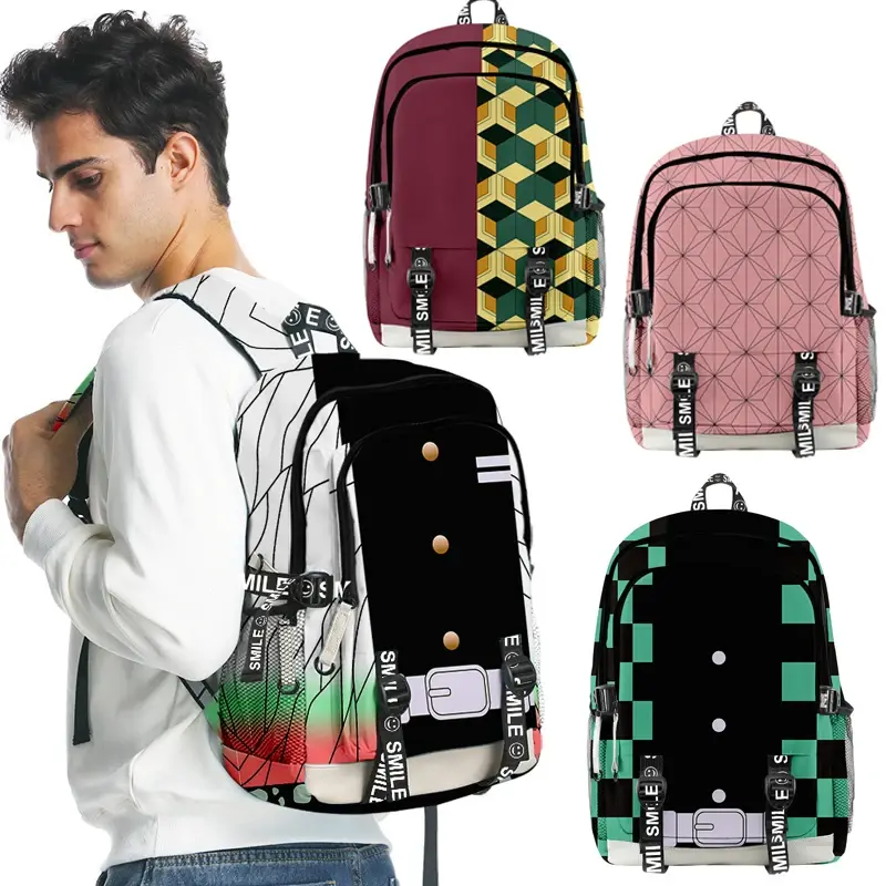 Oxford Anime Mochila para Meninas, Cosplay School Bag, Travel Bag, Notebook Bags, Devil Hunter, Tomioka Giyuu, Mochila - 1