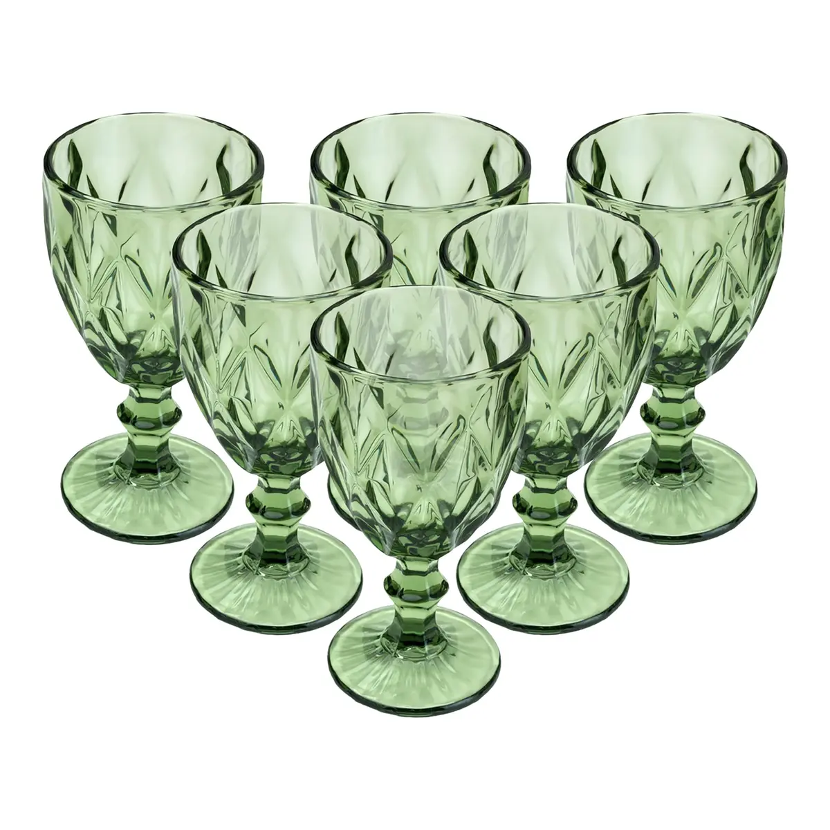LYOR - Conjunto 6 Taças de Água de Vidro Diamond Verde 320ml