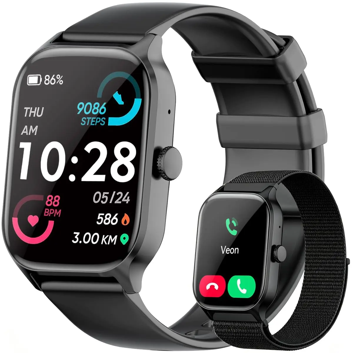 Smartwatch Relógio Inteligente 2,01" Full Touch com Bluetooth e 2 Pulseiras | 120+ Modos Esportivos, Tela Full Touch, Conexão Bluetooth, IP68 Preto