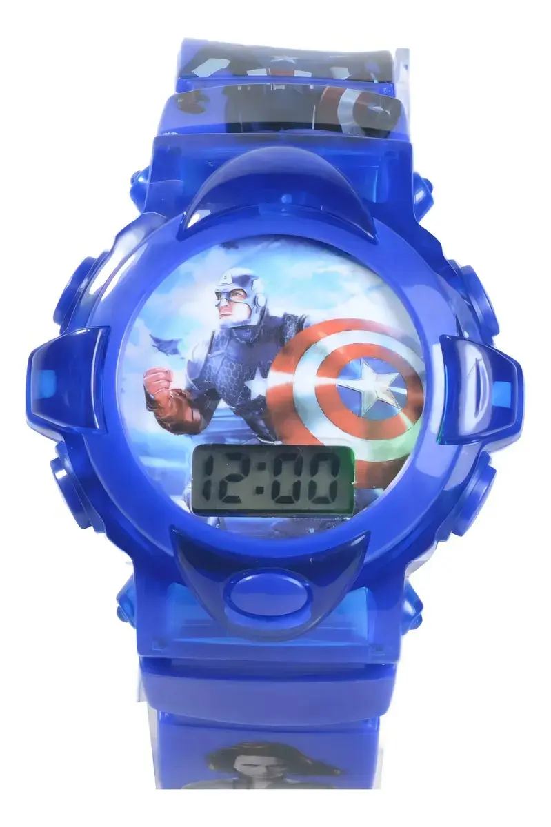 Relógio Infantil Digital Personagens Vingadores Luz E Som Cor Da Correia Azul - Capitão América