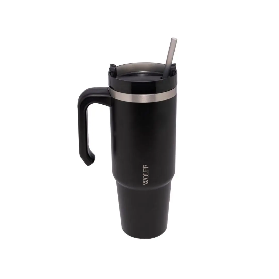 WOLFF - Caneca Térmica Parede Dupla SlimTerm com Base Ergonômica e Canudo Preta 890ml