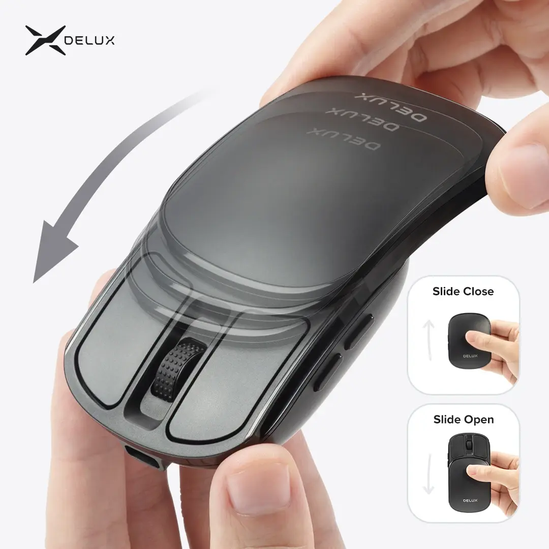 Delux bolso dobrável mouse sem fio 2.4g bluetooth5.2 clique silencioso portátil ultra-leve 55g para macbook tablet computador pc ratos