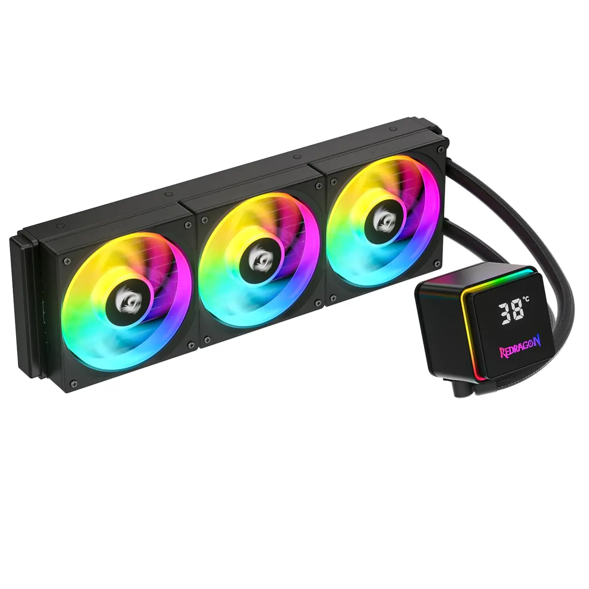 Water Cooler Redragon CCW-3017 Preto 360mm ARGB 2550 RPM com Display de Monitoramento Magnético USB Tipo-C Intel LGA 1851 AMD AM5 - 1