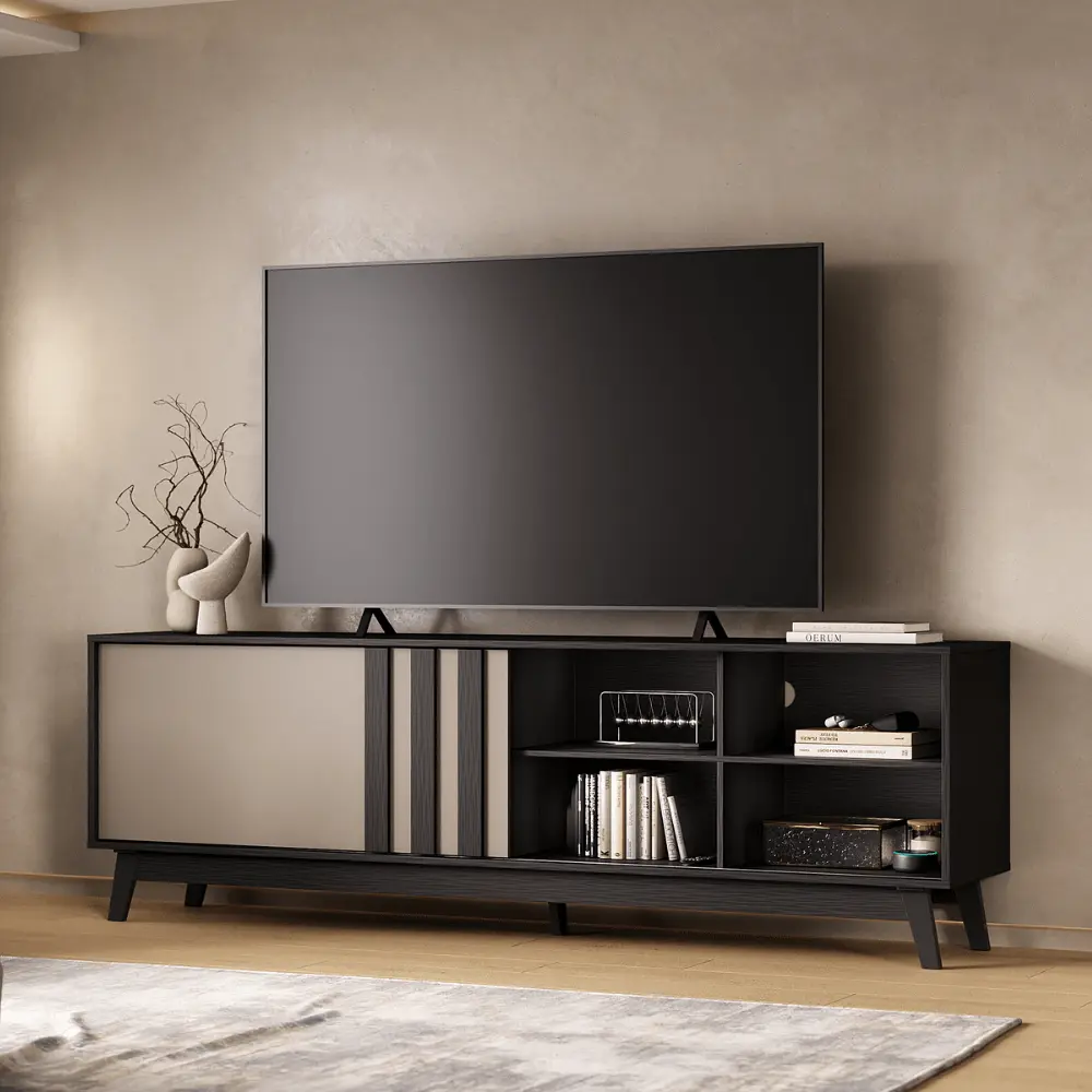 Rack para TV Ventura Carraro Preto Touch e Avelã