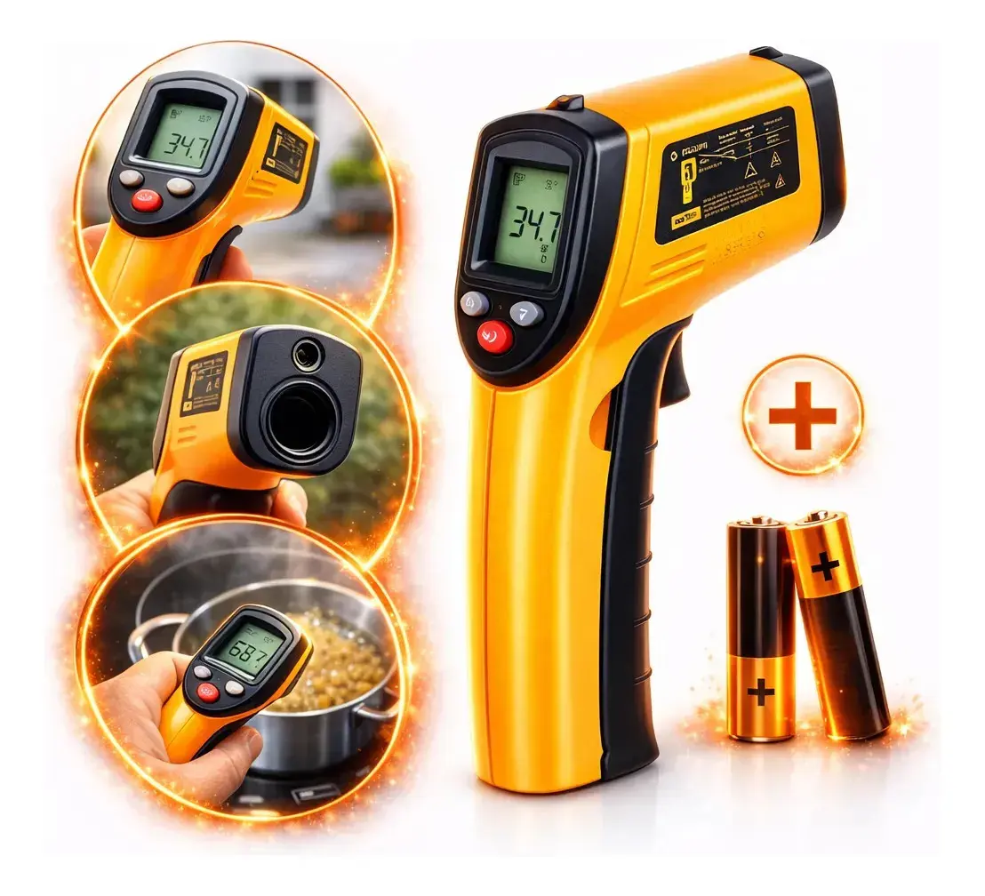 Termômetro Infravermelho Brasiliana Tech Digital Para Culinária E Industrial Até 400°C Laser Cozinha Churrasco Fritura Forno Visor LCD