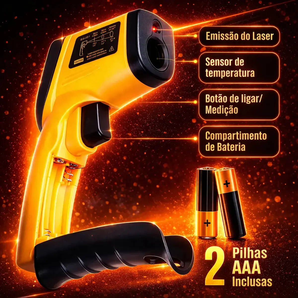 Termômetro Infravermelho Brasiliana Tech Digital Para Culinária E Industrial Até 400°C Laser Cozinha Churrasco Fritura Forno Visor LCD thumbnail 4