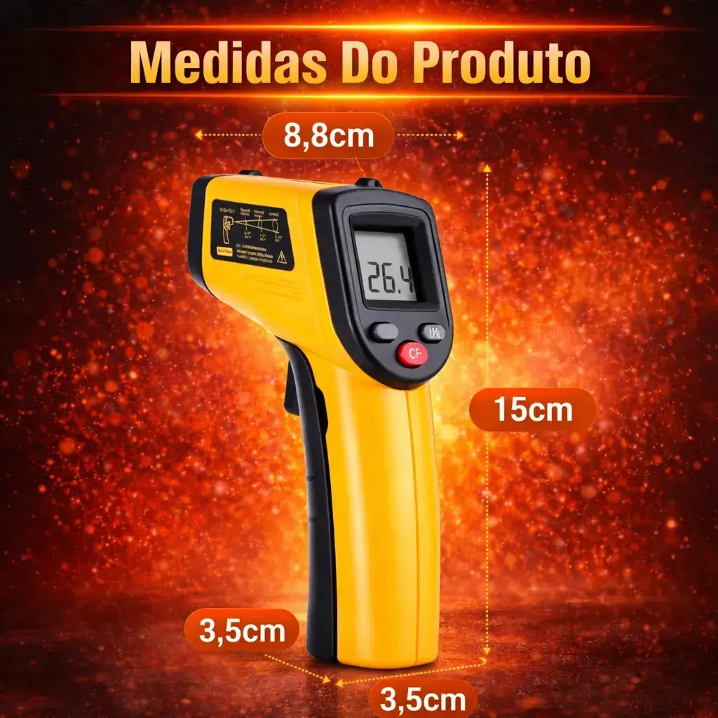 Termômetro Infravermelho Brasiliana Tech Digital Para Culinária E Industrial Até 400°C Laser Cozinha Churrasco Fritura Forno Visor LCD thumbnail 6
