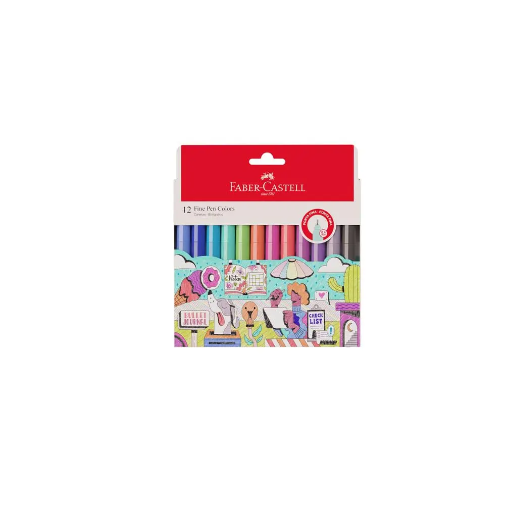 Caneta Ponta Fina, Faber-Castell, Fine Pen Colors, FPB/ES1ZF, 12 Cores