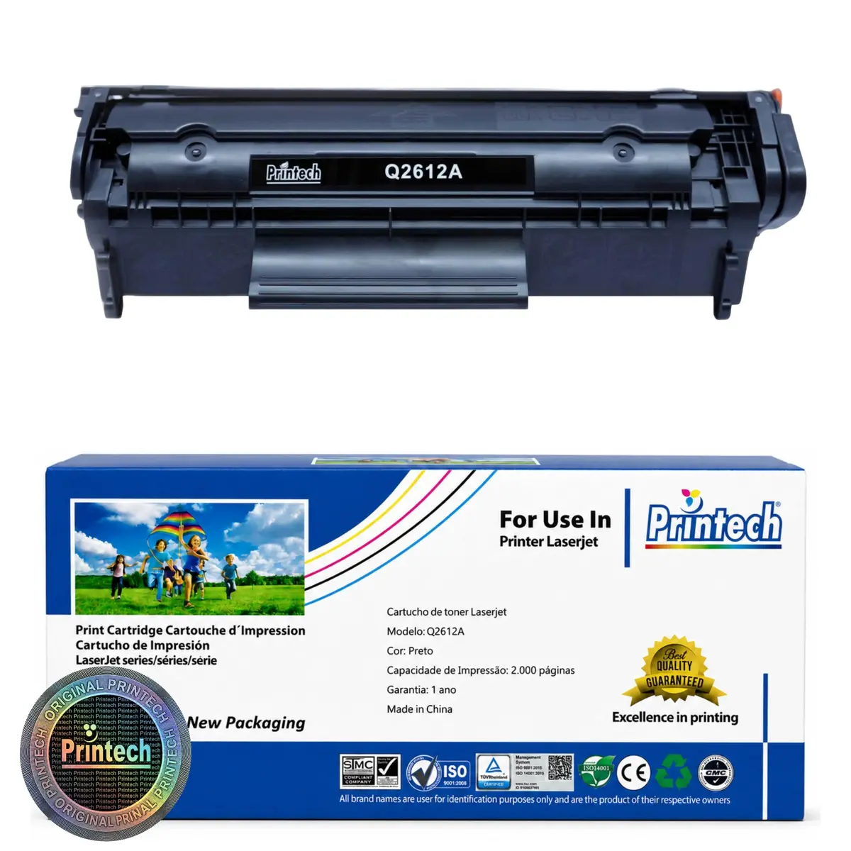 Toner Compatível Q2612A 12A para HP LaserJet 1010 1020 1022 3050 3052 3055 Printech 100% novo