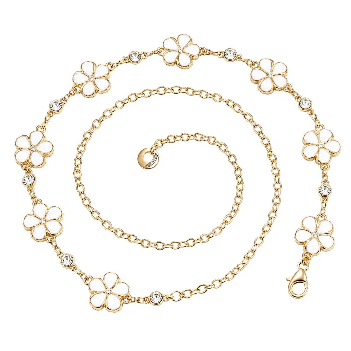 Cinto de Corrente Feminino Dourado com Flores Ajustável Liga Premium