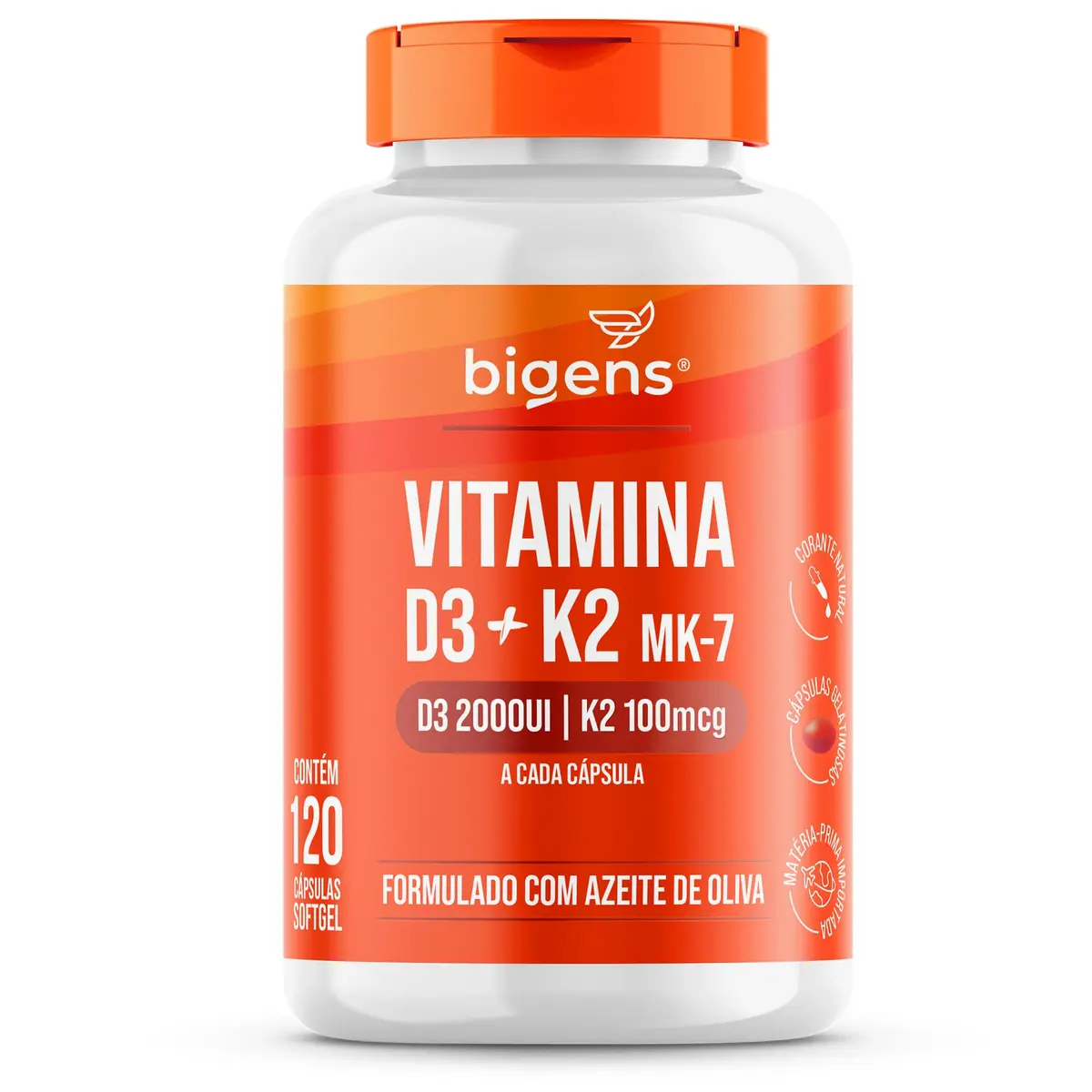 Bigens Vitamina D3 + K2 MK-7, 120 Cápsulas