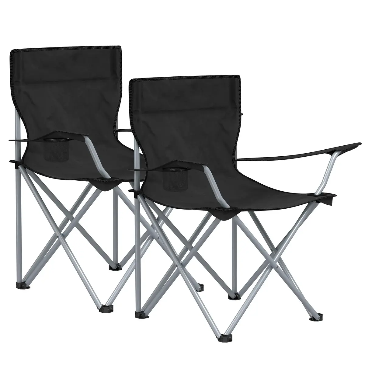 SONGMICS Cadeiras de Acampamento Dobráveis, Conjunto de 2, Estrutura de Aço | com Porta-Copos, Capacidade de 120 kg, 84 x 52 x 81 cm, para Exterior, Preto, Coleção SANDY GCB01BK