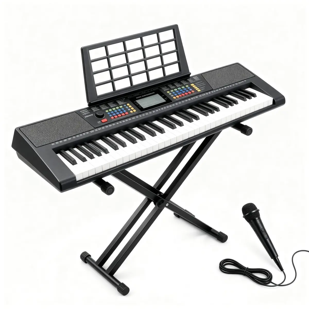 VEDO Kit Digital Elétrico, 61 Teclas Semipesadas Luzes Acesas, 256 Tons, 256 Ritmos, 50 Músicas, 32 Vozes Polifonia, 3 Funções Ensino, Acordes, Sustain, Vibrato, Splits, Transposição, Multifuncional - 1