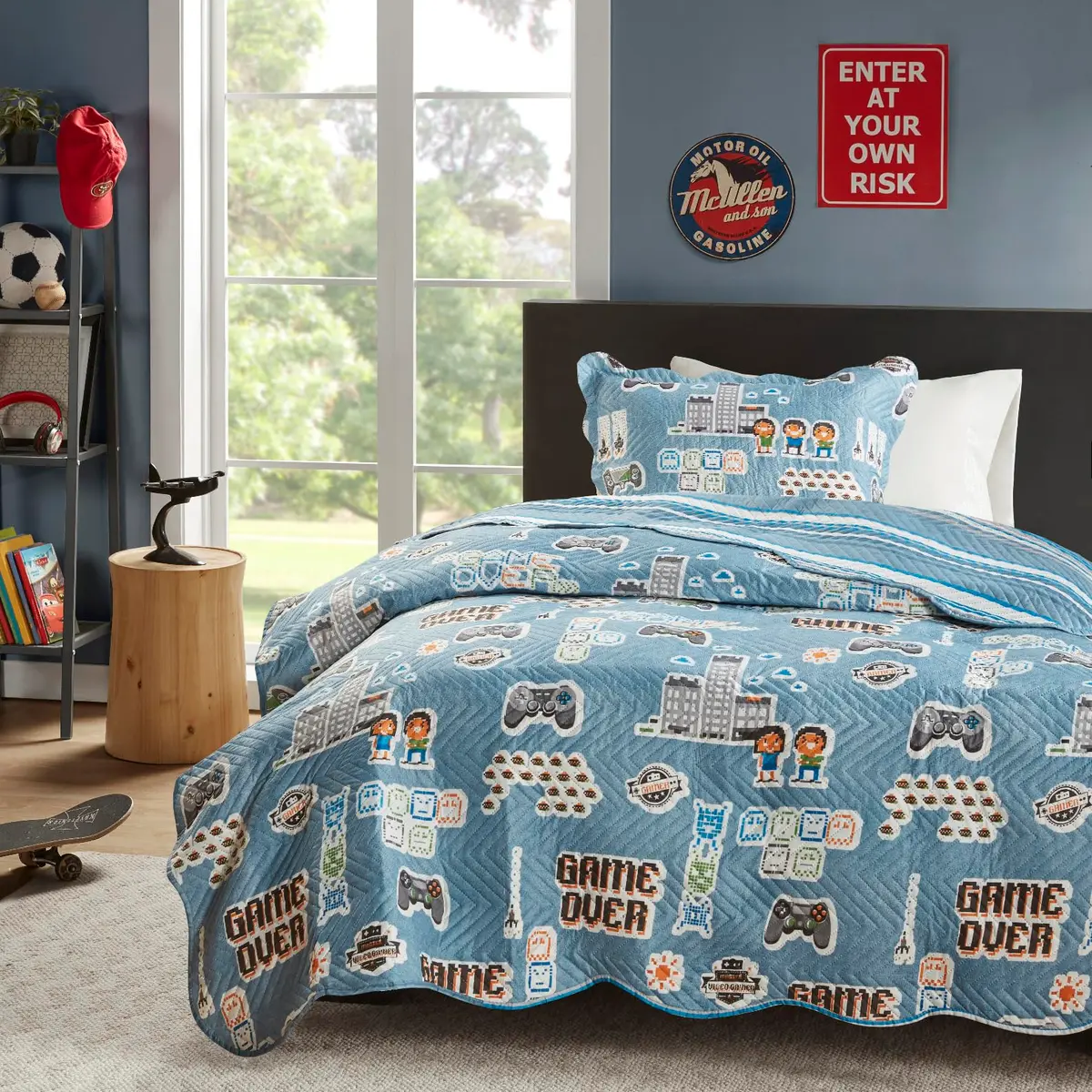 Kit Colcha Infantil Cobre Leito 2 Peças, Matelassê Ultrassônico 160x240cm Personagens Divertidos Menina/Menino (GAME) - 1