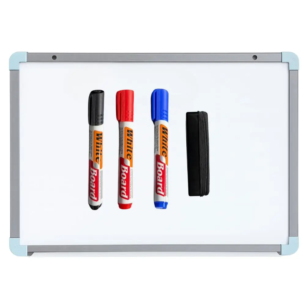 Quadro Branco UV com Moldura MDF Revestido em Alumínio Soft + Canetas e Apagador (80x60)