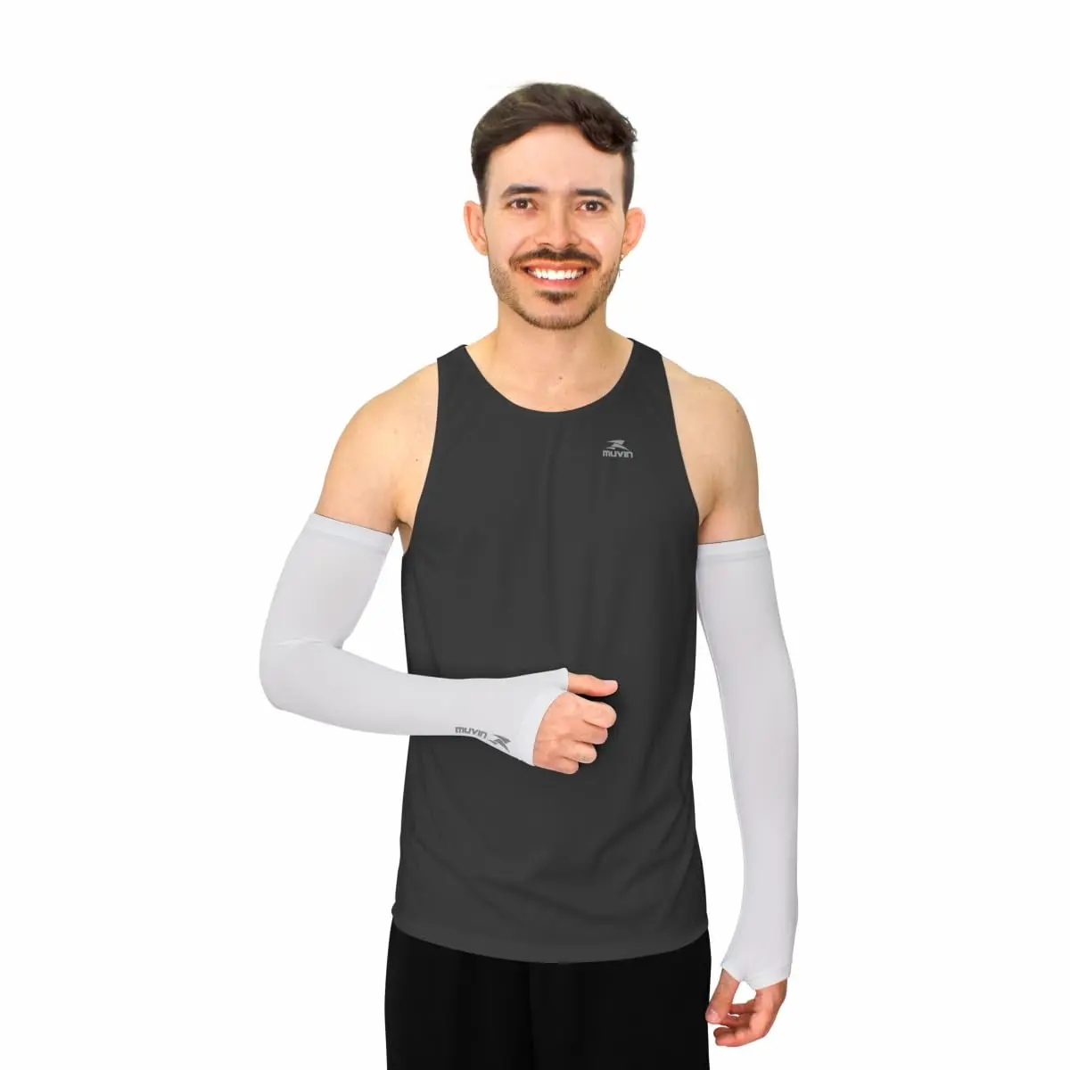 Manguito Longo Elástico Basic HC com Cobertura da Mão Muvin – Par – Mangote – Proteção Solar - FPS UV50+ - Tecido Dry – Elástico na Barra – Refletivo – Se Ajusta ao Corpo Sem Apertar – Proteção
