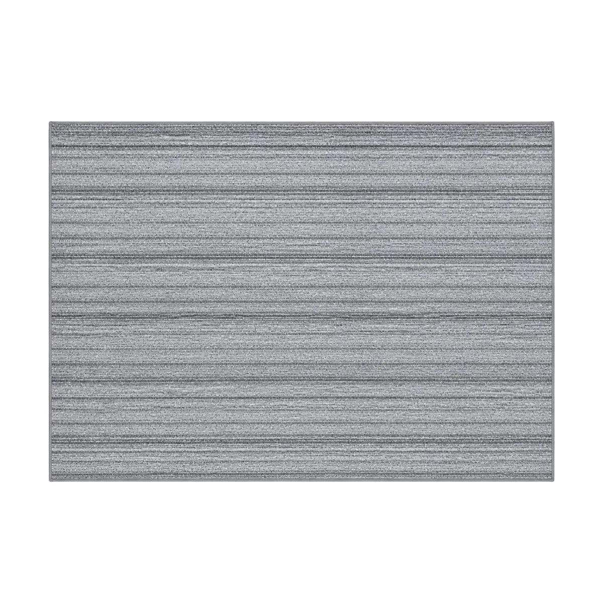 Decolab Tapete Sala Riscado Antiderrapante 132 x 100 cm Nantes Cinza | 72% algodão e 28% poliéster em trama plana; felpa baixa, toque confortável e padrão listrado. - 1