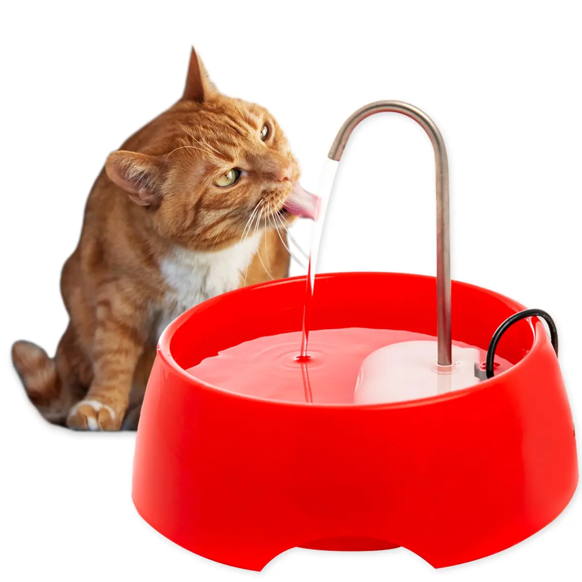 Fonte Bebedouro de Água Portátil Amicus Aqua Mini para Gatos e Cães, 1,2L, Vermelha, Aço Inoxidável, Bivolt - 1