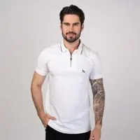 Camisa Polo Acostamento Branca com Ziper e Friso - 1